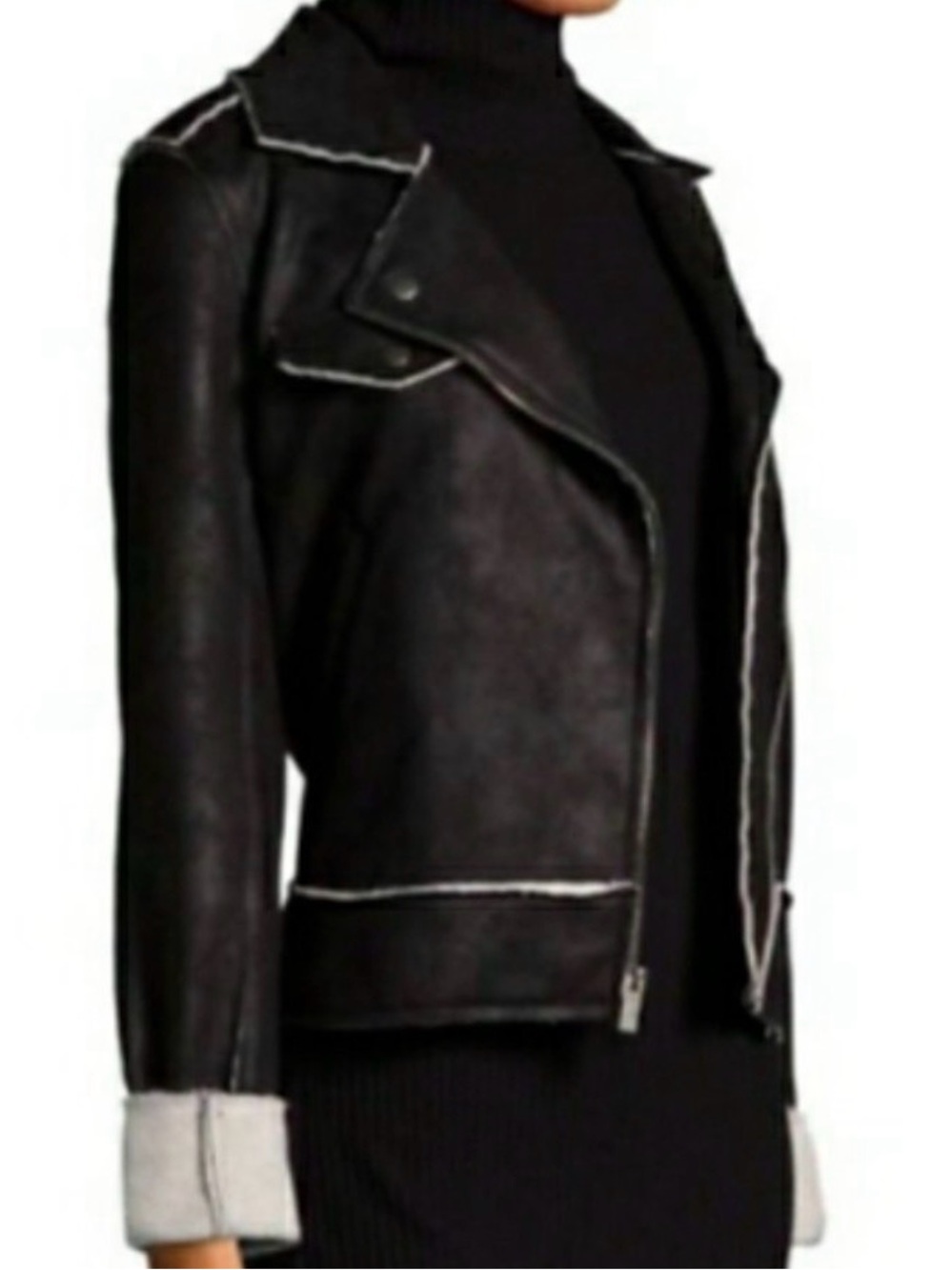 Splendid Black Faux Suede Bomber Jacket with Contrast Trim Sz S